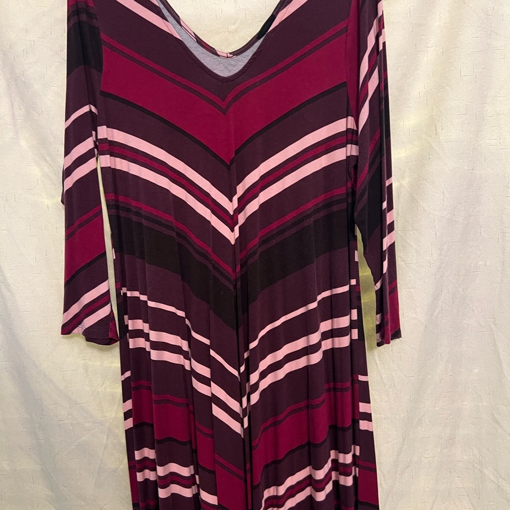 Torrid Red and Pink A-line Midi Dress with 3/4 Sleeves and V-neck